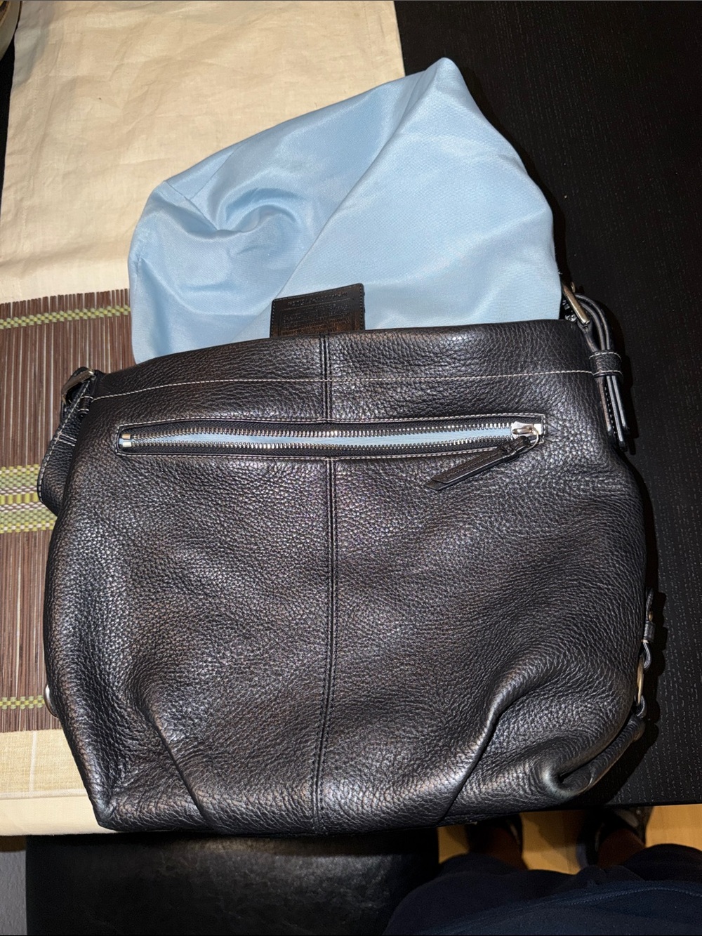 Coach Black Pebbled Leather Messenger Bag with Silver Hardware - Picture 5 of 12